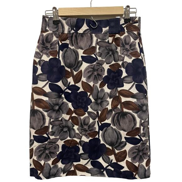 Boden Linen Pleated Pencil Skirt Floral Print Side Zip US 6R - Picture 2 of 7